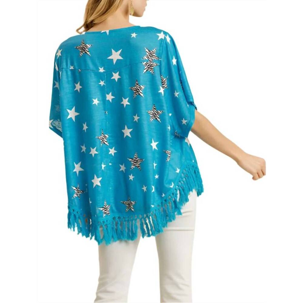 NEW UMGEE star print tassel top in blue - Picture 4 of 6